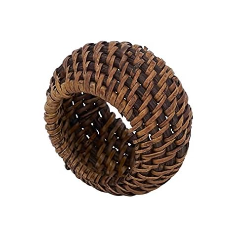 SARO LIFESTYLE Avignon Collection Woven Rattan Napkin Rings (Set of 4) Cover