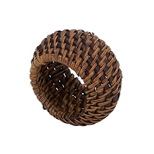 Saro Lifestyle Avignon Collection Woven Rattan Napkin Ring (Set of 4), Brown