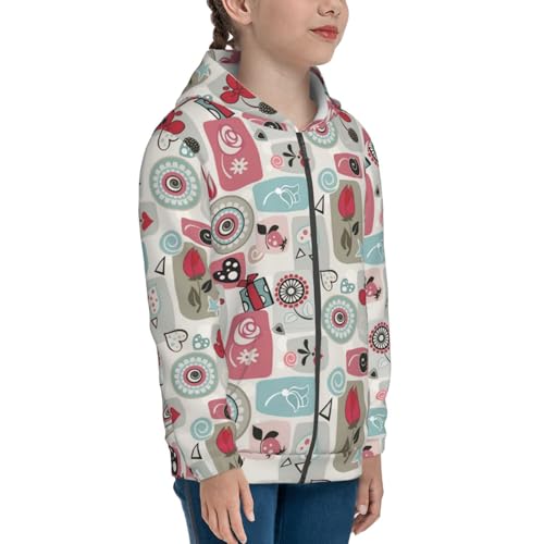 Little Flowers in Retro Kid Hoodies Boys Zip Up Sweatshirts Girls Pullover with Pocket4