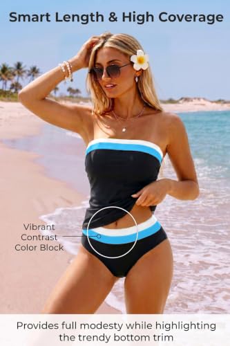 Image of Daci Womens Strapless Tankini Swimsuits- 2 Piece Tummy Control Tankini Swimsuit Bandeau Tankini Tops with Bottoms