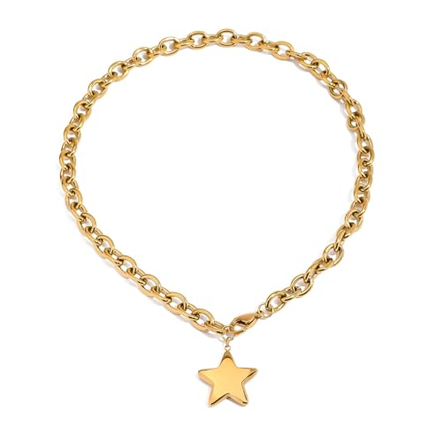 Collier doré femme gros maillon, Choker ras de cou chaîne cubaine épaisse à maillons, collier grosse maille tendance pour femme, chaîne plaqué or femme,...