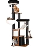 63" Modern Cat Tree Tower for Indoor Cats, Heavy Duty Cat Trees for Large Cats, Adult Big Cats Maine Coon Cat Tree Tower with Scratching Post, Extra Large Top Perch, Cat Condos, Jet Black