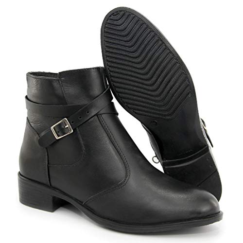 Bota Feminina Cano Curto em Couro Tira com Fivela Arietto Cor:Preto;Tamanho:37