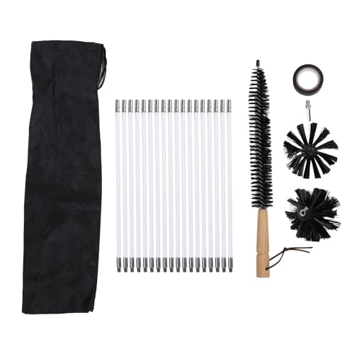 KELFEEAO Kit spazzola per camino da 24 piedi, aste pieghevoli a 45° con manico in legno 18 aste flessibili per una manutenzione efficiente di caminetti e stufe