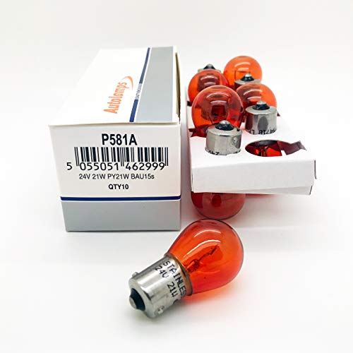 588 PY21W 24v 21w BAU15S Lâmpada indicadora âmbar para camião (581A, 10 unidades)