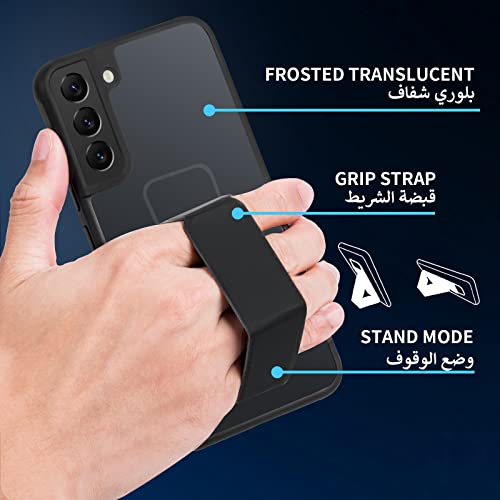 INFOSUN for S22 Case Stand Cover Samsung Galaxy S22 Matte Cases with Frosted Back Hand Grip Kickstand Cover Holder Shockproof Translucent Design for Galaxy S22 (6.1 Inch) (2022) (Black)