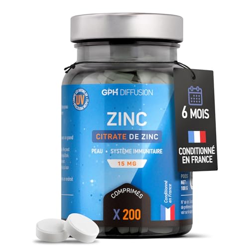 Citrate de Zinc - 15 mg - 200 comprimés - Peau - Système Immunitaire - GPH Diffusion