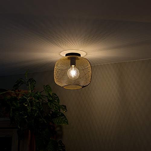 Qazqa QAZQA - Moderne zwart met gouden plafondlamp - Bliss Mesh | Woonkamer | Slaapkamer | Keuken - Staal Bol - E27 Geschikt voor LED - Max. 1 x 60 Watt photo 2