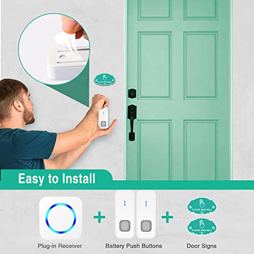 Wireless Doorbell, Waterproof Door Bell at 1300ft Long Range with 55 Chimes 5 Volume Levels LED Flash Doorbells for Home Classroom Apartments Businesses,2 Doorbell Button 1 Plug-in Receivers,White