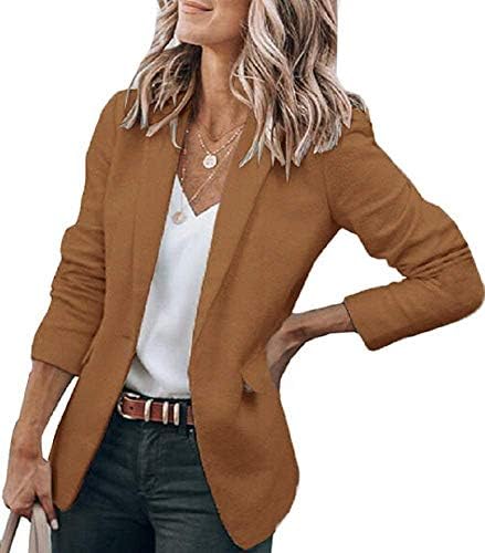 Cicy Bell Womens Casual Blazers Open Front Long Sleeve Work Office Jackets Blazer(Brown,Large)