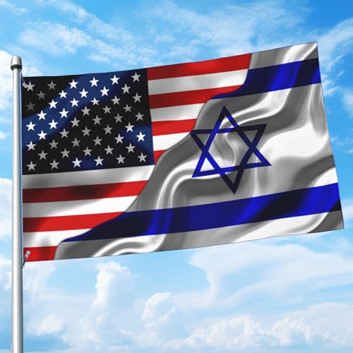 Usa American America Flag And Israel Israeli Flag 3x5 Ft Double-Sided Printed Indoor/Outdoor Polyester Decoration Banner Brass Grommets 3x5 Foot National Flags For Outside
