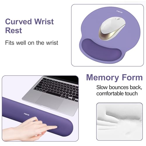 Image of MOSISO Wrist Rest Support for Mouse Pad&Keyboard Set, Circle Curved Ergonomic Mousepad&Coaster Non-Slip Base Home /Office Pain Relief&Easy Typing Pad with Soft Cloth&Raised Memory Foam, Imperial Purple