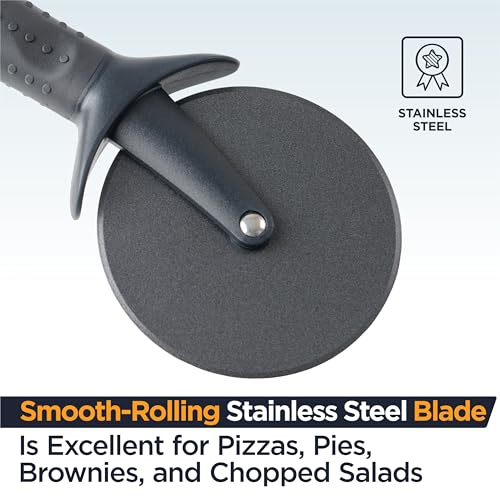 Deiss lux Pizza Cutter Wheel, Sharp Stainless Steel Blade, Rust Resistant, Comfort Handle, Thumb Guard Protection, Slice Thick or Thin Pizzas, Pie Crust, Pastries in Seconds