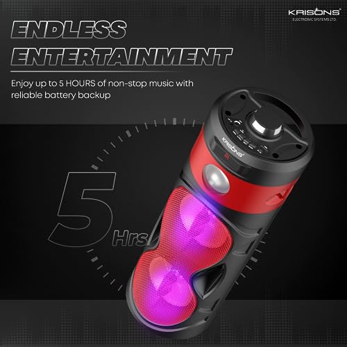 Image of Krisons Cylender 111 50W Portable Speaker with 4 inch X2 / Double Woofers, in Built Torch, Remote Control with Bluetooth, FM, USB, Micro SD Card and AUX Connectivity (Red)