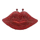 GBWYI Women Sparkling Lip Evening Bag Rhinestone Clutch Luxury Purse Crystal Clutch for Wedding Party Prom Red A