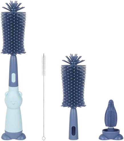 Vicloon Silikon-Bürsten für Babyflaschen, 3 in 1-Baby flaschenbürstenset, für Babyflaschenbürste und Sauger, BPA-frei, mit weicher Bürste, Nippelbürste, Strohhalmreiniger (Blau)