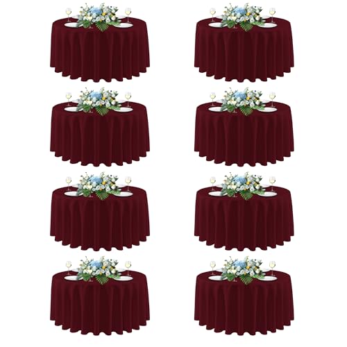 Image of sancua 90 Inch Round Tablecloth, 8 Pack Burgundy - Circle Polyester Fabric Table Cloth for Christmas Party Reception Banquet Birthday, Washable Formal Table Cover (Fit 30-72 Inch Tables)