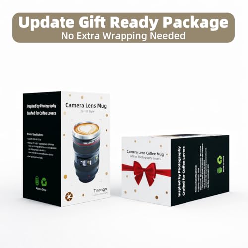 Camera Lens Coffee Mug with Clear Lid and Spoon – Lightweight Lens Cup Replica, Gift for Photographers