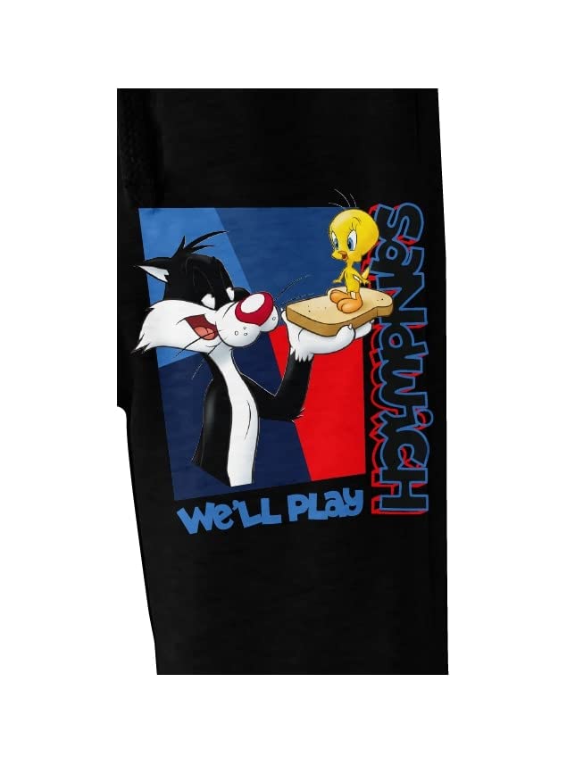 Looney Tunes Sylvester and Tweety We'll Play Sandwich Youth Black Graphic Jogger Pants2