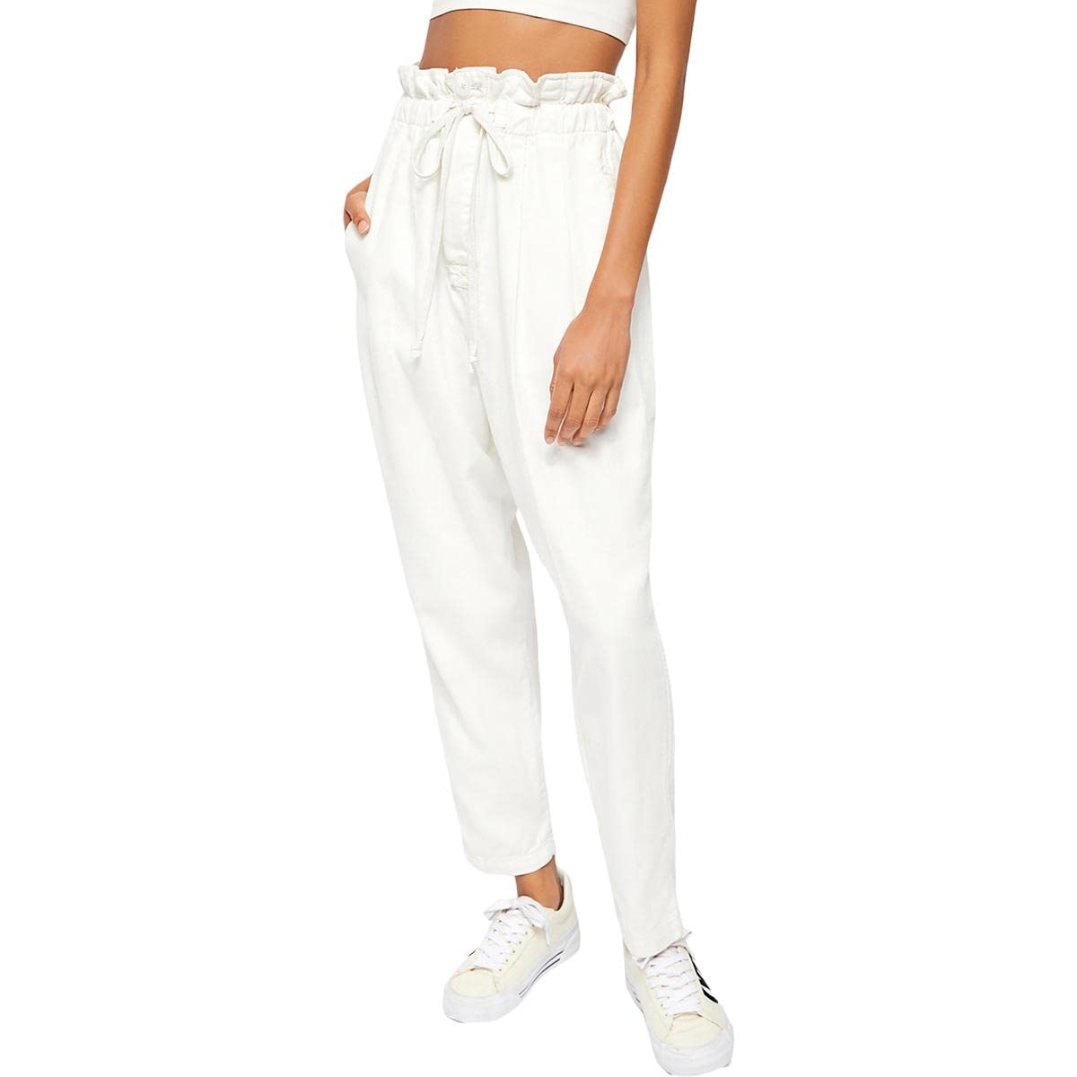 Free People Womens Margate High Waist Pleated Paperbag Pants White M