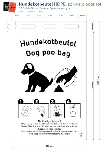 Hypafol Hundekotbeutel 1000 Stück à 20 x 50 St. I 20x 31 cm I Hundetüten aus robustem HDPE I Hygienisch, extra stark & reißfest I Mit Einhängeösen für Spender I Umweltfreundlich & nachhaltig
