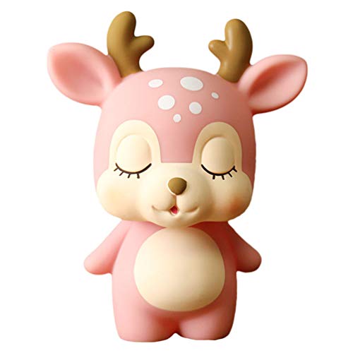 NUOBESTY Hirsch Sparschwein Karikatur Tier Spartopf Geld Kasten-Karikatur Tiermodell Dekor Kinder Kinder Kleinkinder (Rosa) Cover