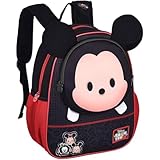 Mochila Escolar Infantil Mickey Alça de Costas Acolchoada, Preto/Vermelho