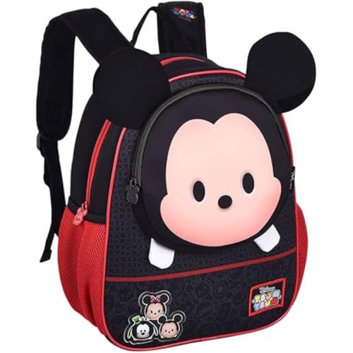Mochila Escolar Infantil Mickey Alça de Costas Acolchoada, Preto/Vermelho