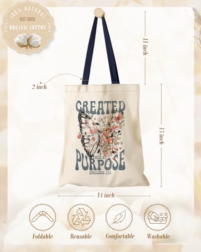 Miss Adola Aesthetic Canvas Tote Bag for Women - Sturdy Cloth Cotton Totes Bag with Pattern Shoulder Bag for Shopping, Grocery, Gym, Flower Butterfly