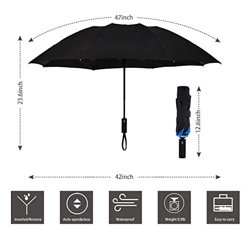 Image of Inverted Umbrella Double Layer Automatic Folding Reserve Umbrella Windproof UV Protection for Rain Car Travel Outdoor Men Women