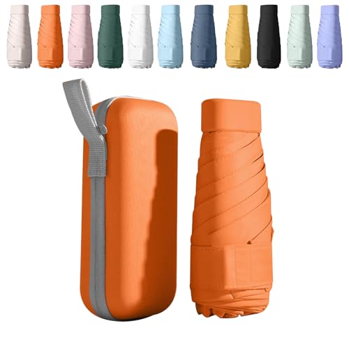 Mini Knirps Regenschirm - Kompakter Taschen-Capsule-Schirm, UV-Schutz UPF 50+, Sonne & Regen Zweck, Tragbar & Schlank (Orange)