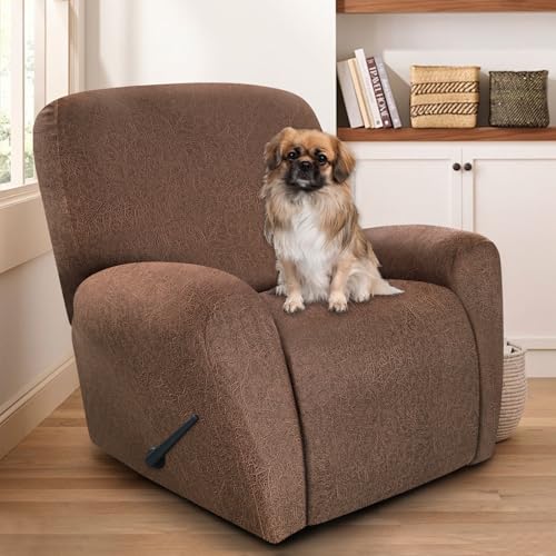 Image of ANARACHON Recliner Chair Covers Leather Look, 4 Pieces Recliner Covers Non Slip, Soft Slipcovers for Large Recliners, Furniture Protector Washable for Pets (1 Seater, 05 Brown)