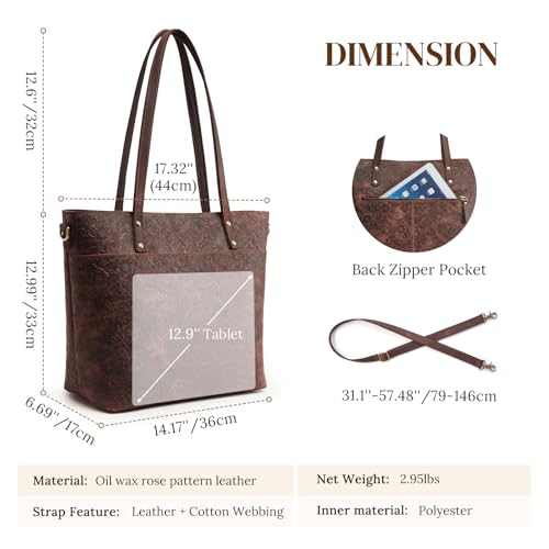 Bolso tote de cuero para mujer S-ZONE grande con múltiples bolsillos miniatura 3