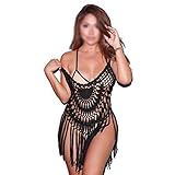 Bademode Beachwear Frauen Sexy Hohl Quaste Bikini Cover Up Gestrickt Bikinis (Farbe : Schwarz, Size : XL)