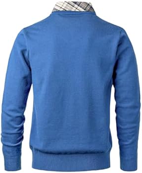 Btmpmcs Heren Effen V-hals Truien Casual Slim Fit Gebreid Kleding Pullover Truien Lange Mouw met Ingelegde Schijnkraag van Shirt Gebreide Sweatshirt Shirts Tops, A-meer blauw, L