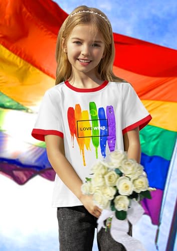 Image of Ithalt Kids Pride Shirts for Girls Boys LGBTQ Tshirt Rainbow Graphic Tee Shirt Litter Girls LGBT Gay Pride Tops 5-14y