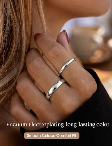 Image of ORAZIO Stainless Steel Rings for Men Women 6MM 8MM Wedding Band Rings Silver /Black /Gold Domed High Polished Basic Wedding Bands Comfort Fit Size 6-14