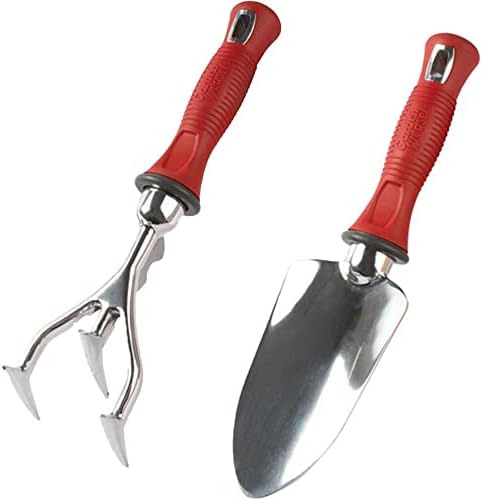 Garden Weasel 913682 Piezas Comfort Grip – Paquete de Pala de Mano y cultivador – Herramientas Esenciales de jardinería multiposición – Rojo