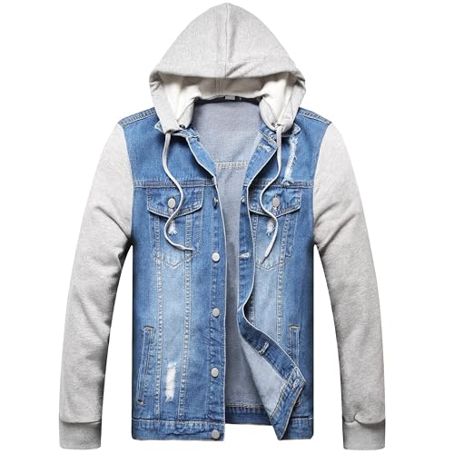 Image of LZLER Hoodie Jean Jacket for Men,Casual Slim Fit Men's Denim Jacket with Hood(7710Light Blue,L)
