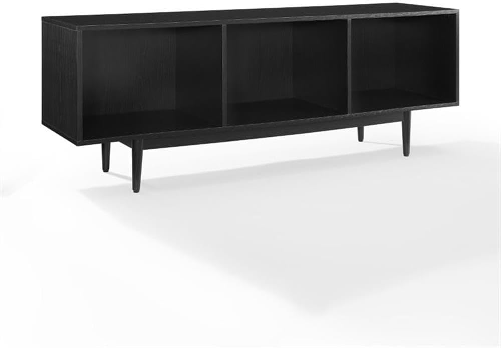 Pemberly Row Mid-Century Wood Record Storage Console Cabinet, Black Finish, 60" W x 22.25" H x 15.75" D, Tapered Legs, Holds 120 Vinyl Albums, Low-Profile Design Media Furniture for Living Room or