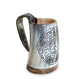 Viking Mug - 100% Authentic 8oz - Unique Handmade Ox Horn Mug for Hot & Cold Drinks- Viking Gift for Men and Women- Food Grade Medieval Man's Beer Horn & Mead Cup