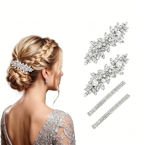 4 Pinzas para el cabello con cristales para mujer, accesorios metálicos con flor de cristal, para boda, fiesta y uso diario miniatura 1