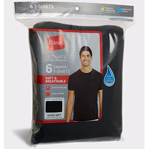 Hanes Men's Ultimate Soft and Breathable Crewneck Undershirts, 6 Pack Black M3