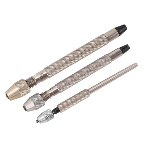 Hand Drill Bits Set, 3Pcs Aluminum Alloy Hand Drill Set, Pin Vise Hand Drill, Professional Vise Drill Bit Set Non Slip Portable Pin Vise Hand Drill Bit Ergonomic Watch Repair Tool