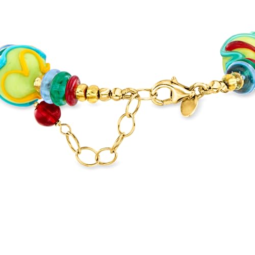 Ross-Simons Italian Multicolored Murano Glass Bead Bracelet With 18kt Gold Over Sterling. 7 inches3