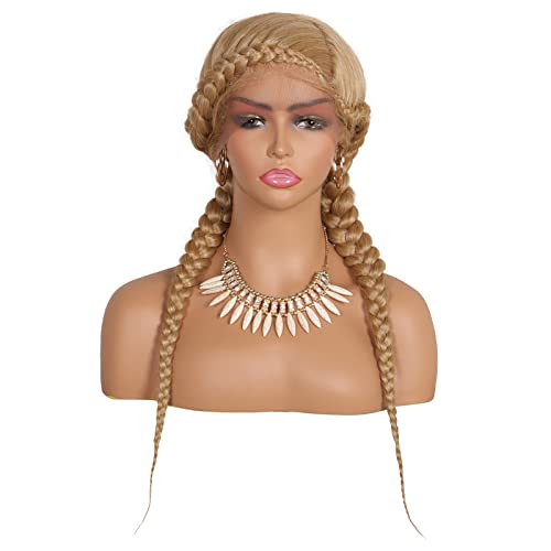 Brinbea 24" Lace Front Braided Wigs for Black Women Hand Braided Cornrow Braided Wigs with Baby Hair Synthetic Box Braided Hair Wigs Braid Lace Front Wig Blonde