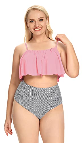 Maillot de bain deux pièces taille haute froncé grande taille femme