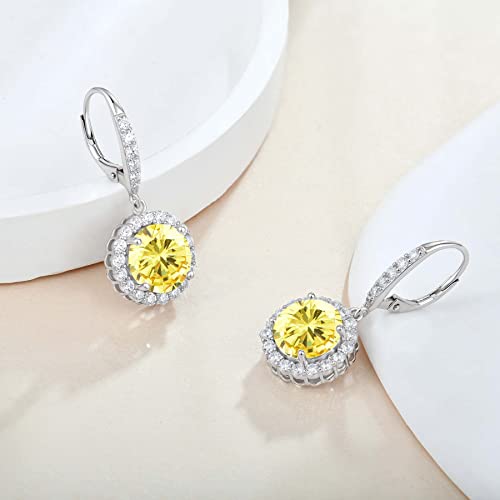 Crystal Earrings For Women Trendy - Guesma 10Mm Sterling Silver Dangle Earrings Topaz Round Created Birthstone - Infinity Leverback Earrings Gifts Jewelry For Evening Wear #TOP2