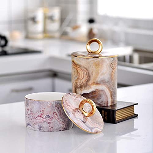 Anncus Cotton Swab Box Ceramic Kitchen Storage Box Candy Jar Coffee Tea Sugar Salt Nut Sundry Holder Bathroom Supplies - (Color: E tall)