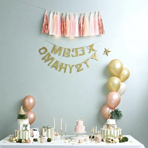 Image of 20PCS Shiny Tassel Garland Tissue Paper Tassel Banner,Table Decor,Tassels Party Decor Supplies - Rose Gold,Peach Color,Light Pink,White